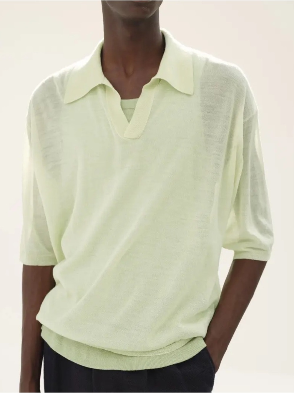 Auralee Men's cream Short-Sleeve Polo Knit